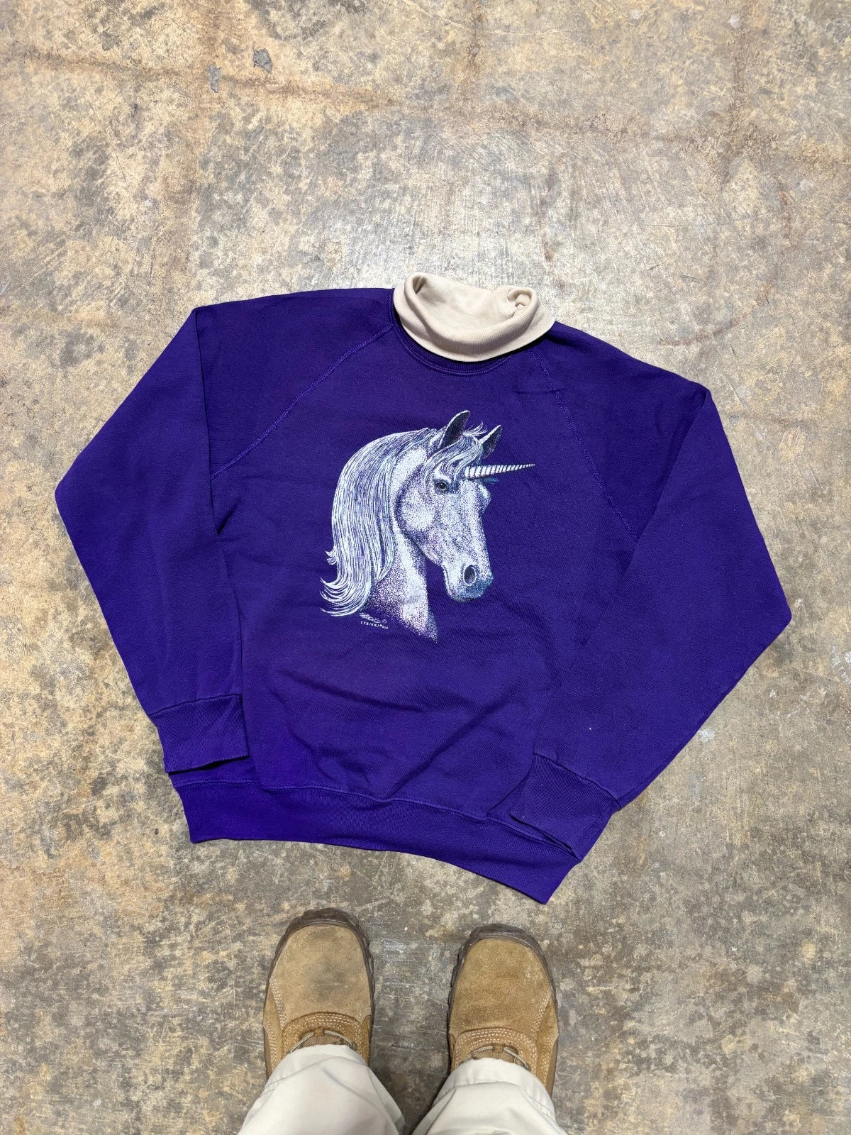 Vintage 1990s Unicorn Sweatshirt - Horse Graphic - Size Large - Purple