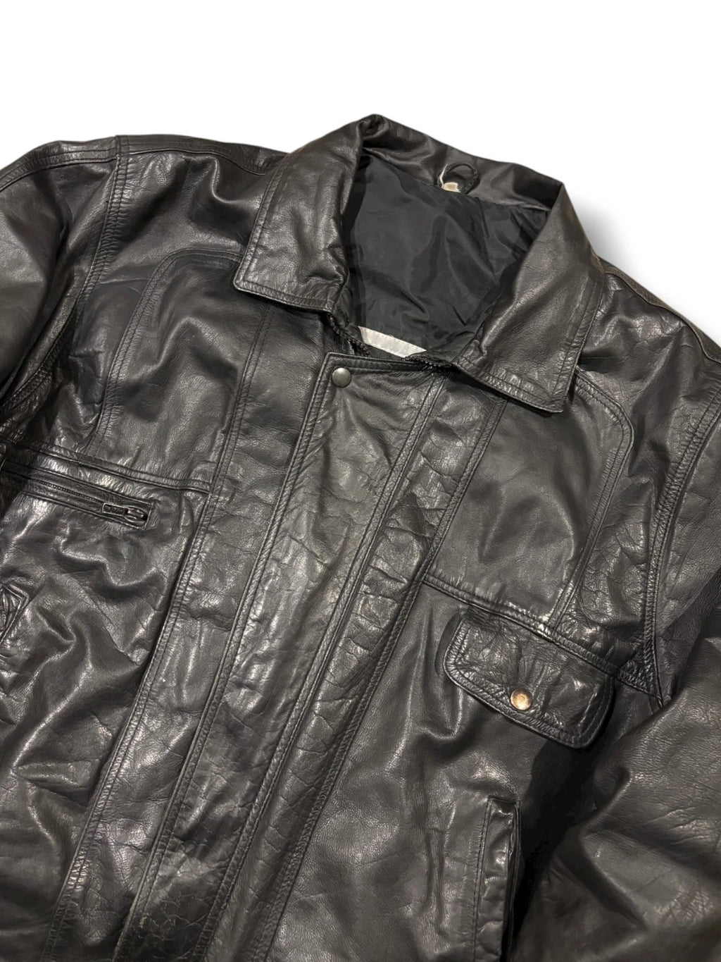 Vintage 1990s Black Leather Jacket - Medium - Streetwear Bomber Coat