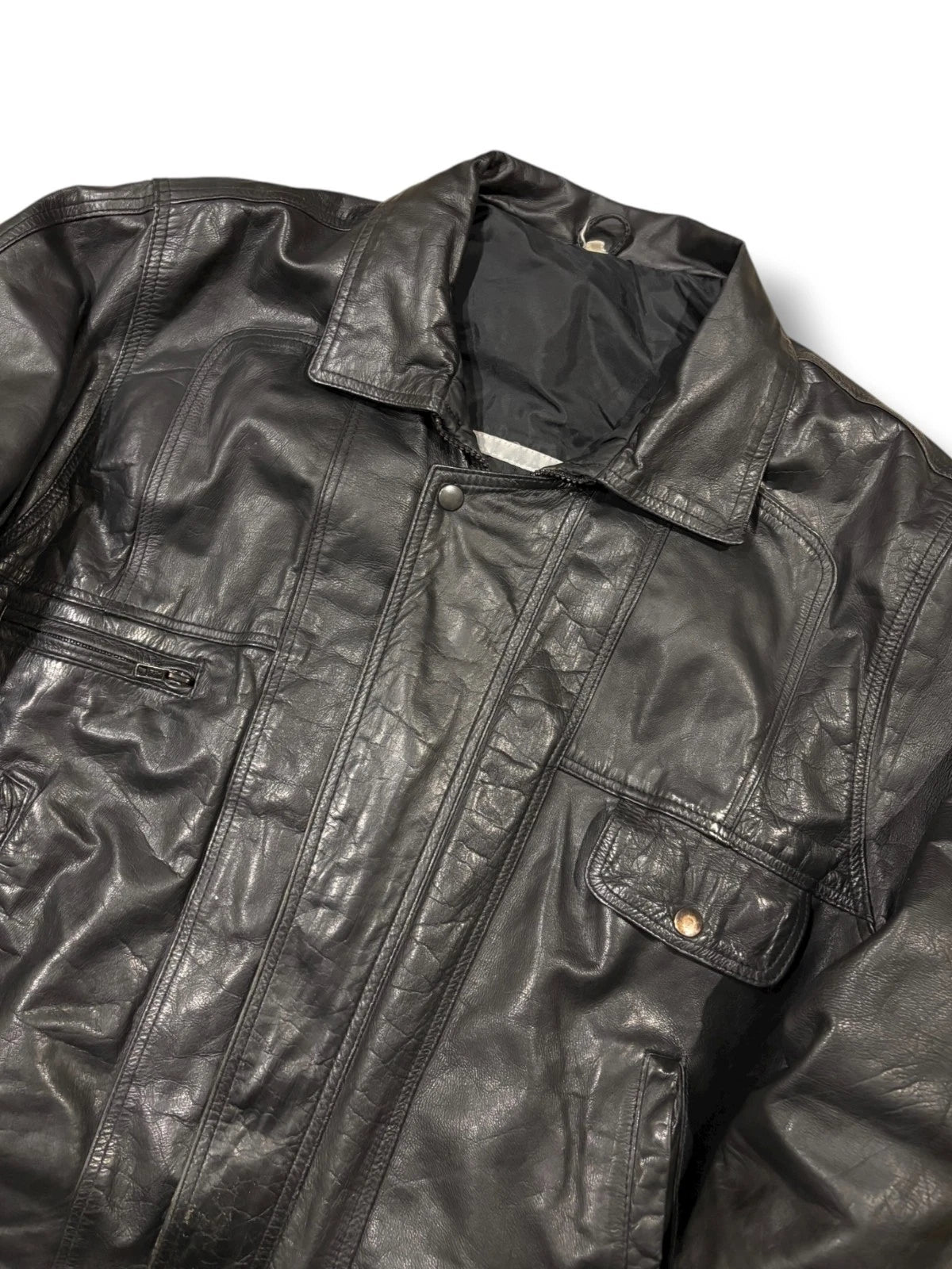 Vintage 1990s Black Leather Jacket - Medium - Streetwear Bomber Coat