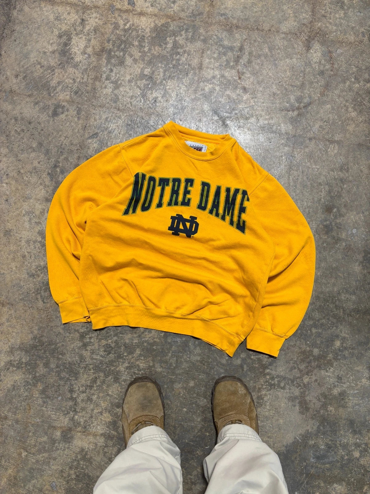 Vintage 1990s Notre Dame Sweatshirt - Yellow Pullover Sweater - Size Medium