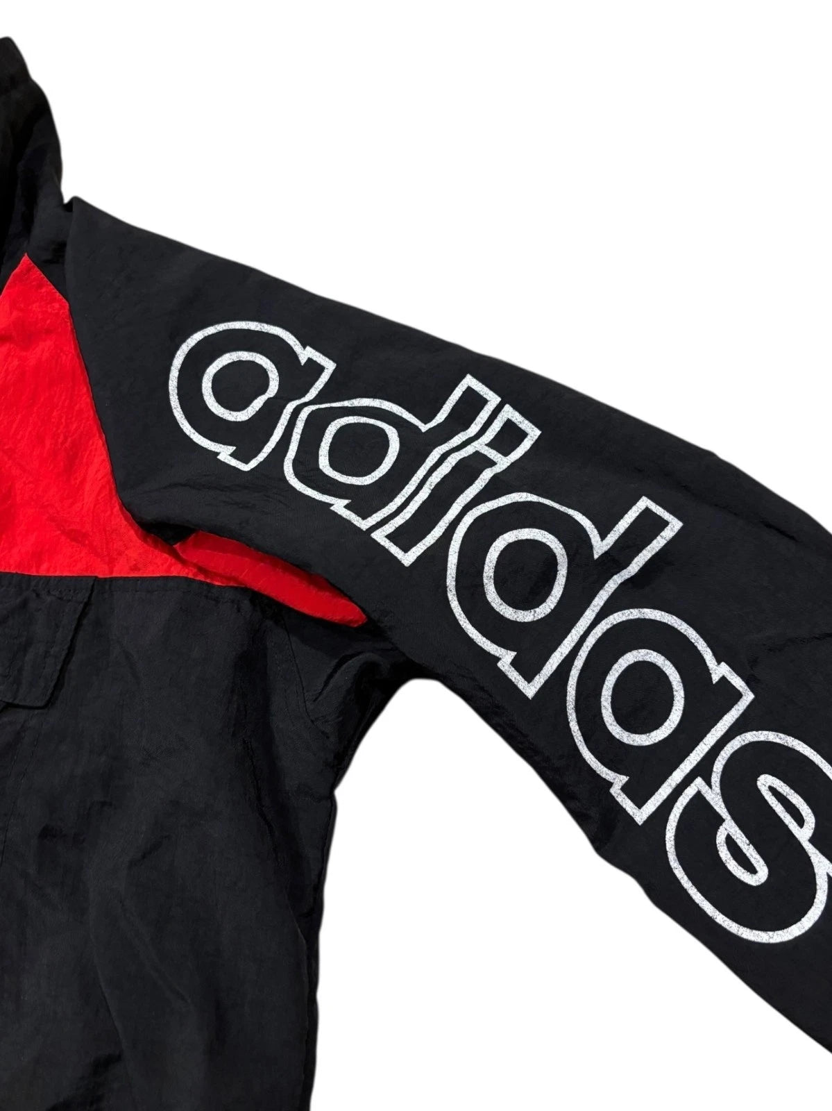 Vintage 1980s Adidas Pullover Windbreaker - Small - Black & Red - Nylon Jacket