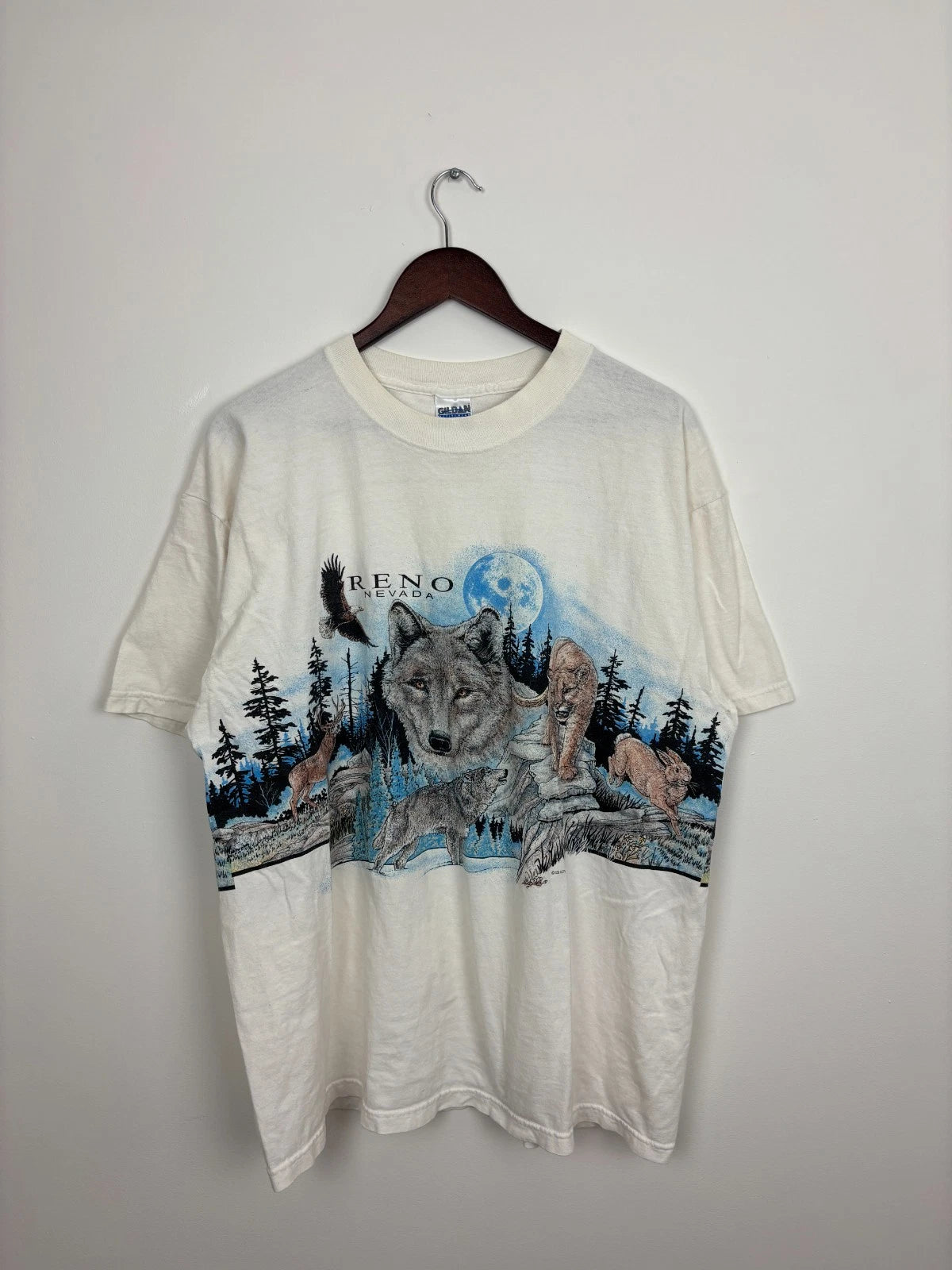 Vintage 1990s Reno Nevada T-Shirt - White - Size XL - Wolf Graphic Tee