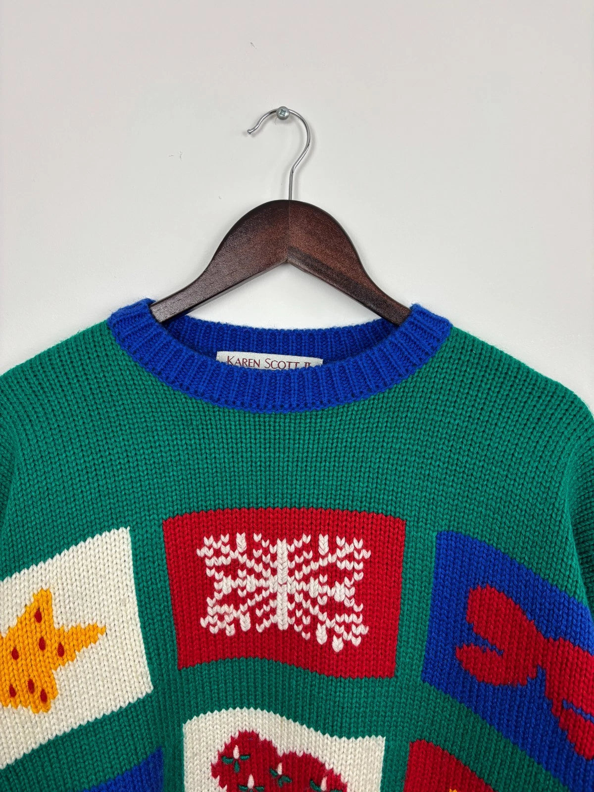 Vintage Christmas Knit Sweater - Green & Red Karen Scott Pullover - Size 2XL