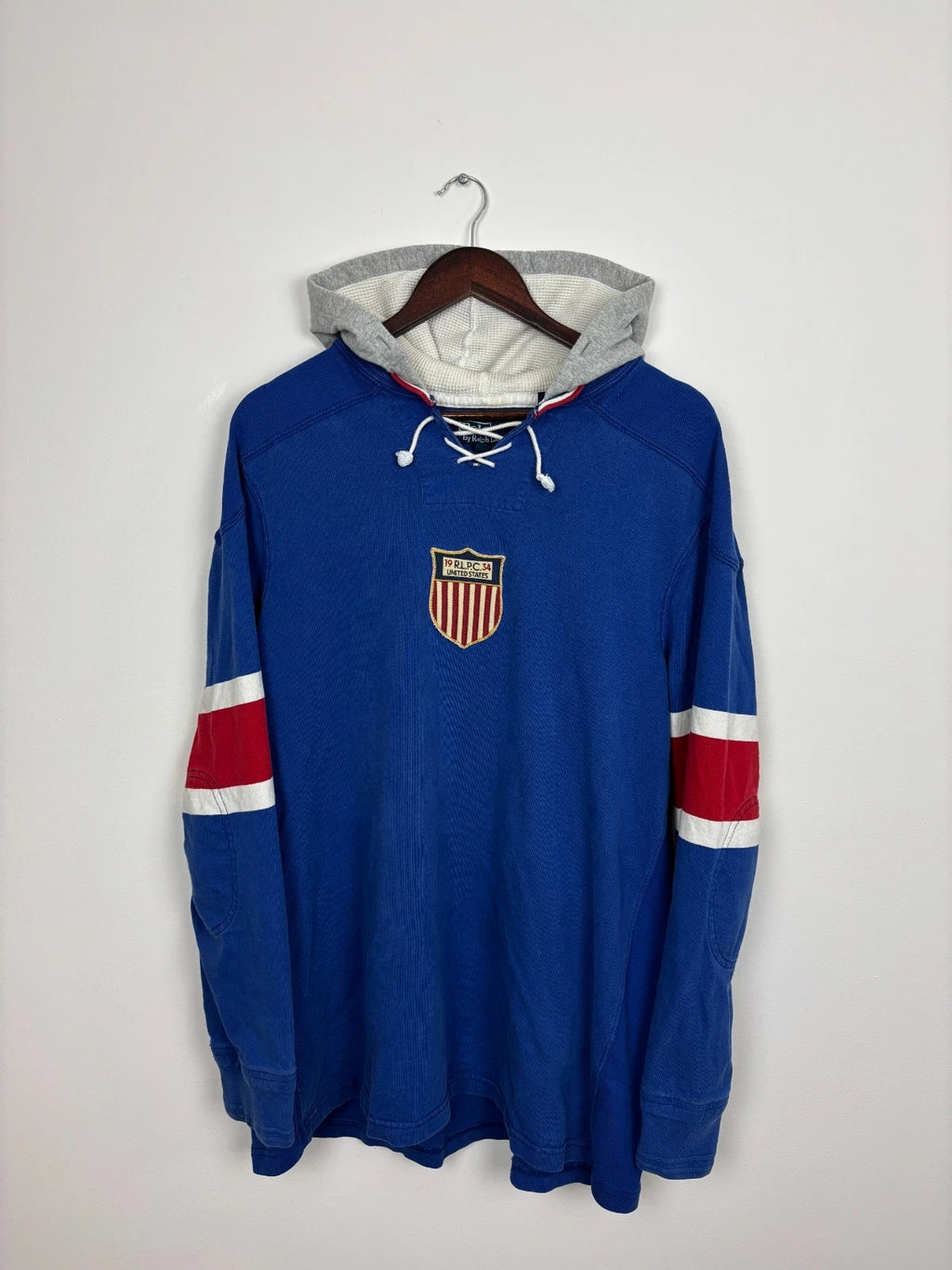 Vintage 1990s Polo Ralph Lauren Hoodie - Large - Blue United States Sweatshirt