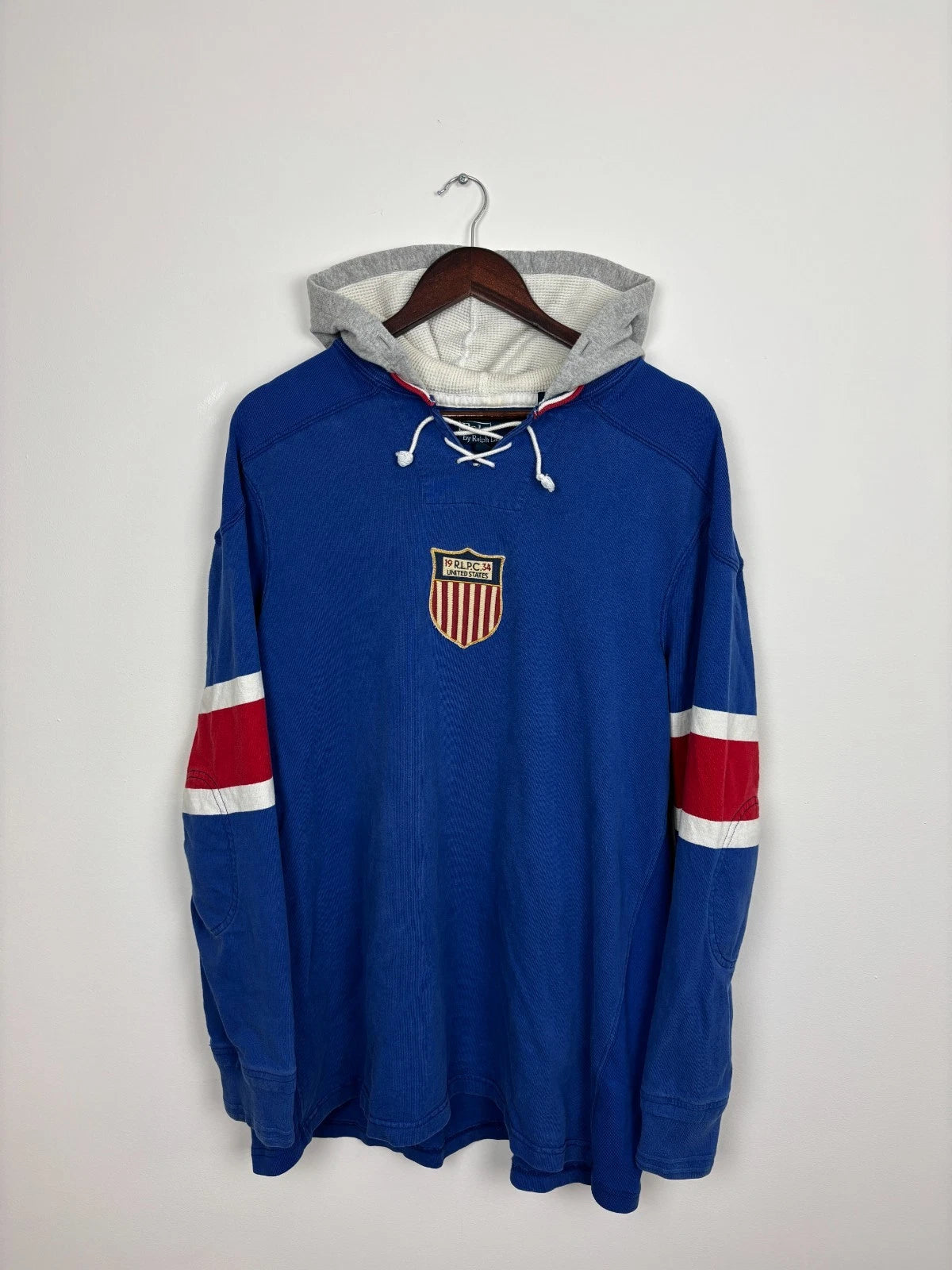 Vintage 1990s Polo Ralph Lauren Hoodie - Large - Blue United States Sweatshirt