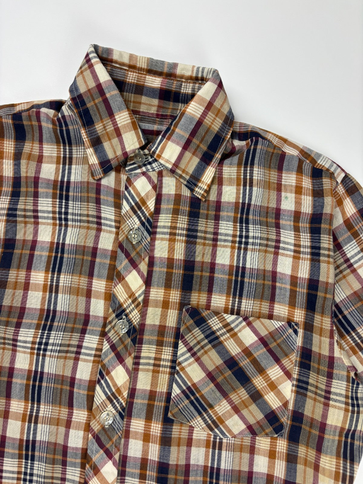 Vintage Plaid Cropped Button Up Shirt