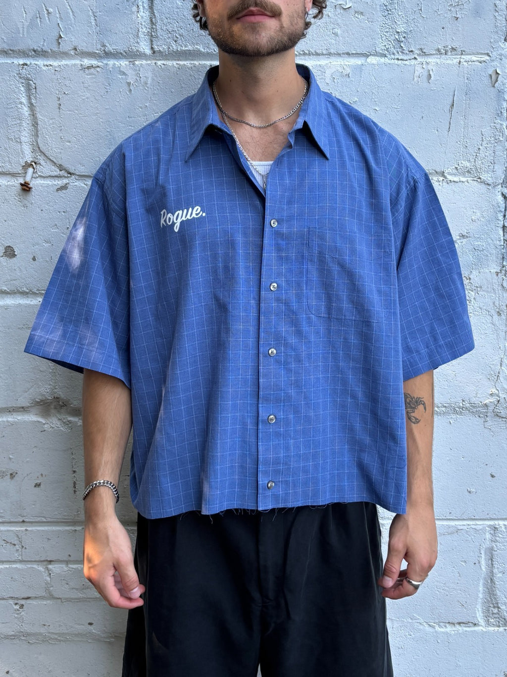 Vintage Roguehaus Plaid Cropped Button Up Shirt