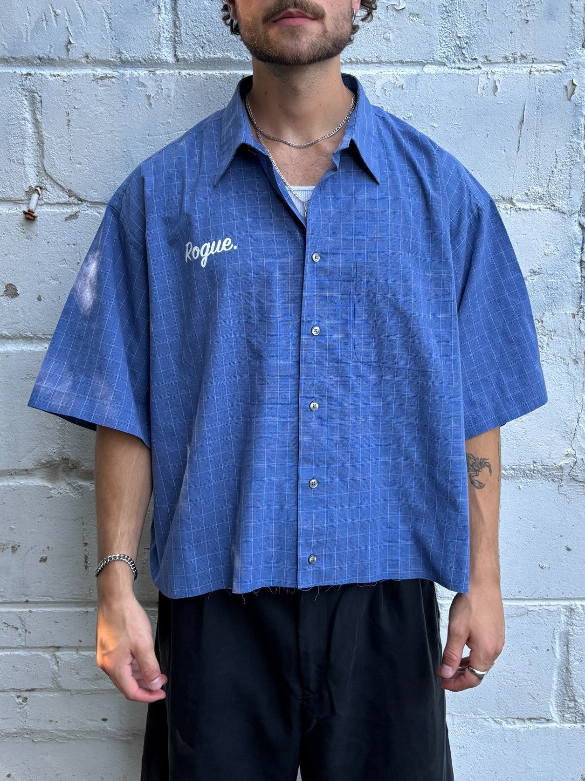 Vintage Roguehaus Plaid Cropped Button Up Shirt