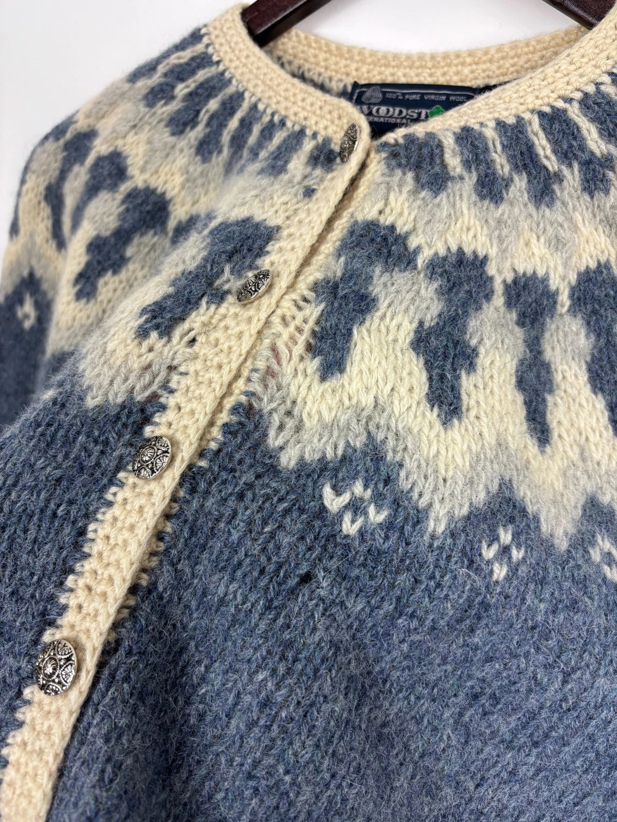 Vintage 1990s Blue Pure Wool Hand Knit Sweater - Size Small