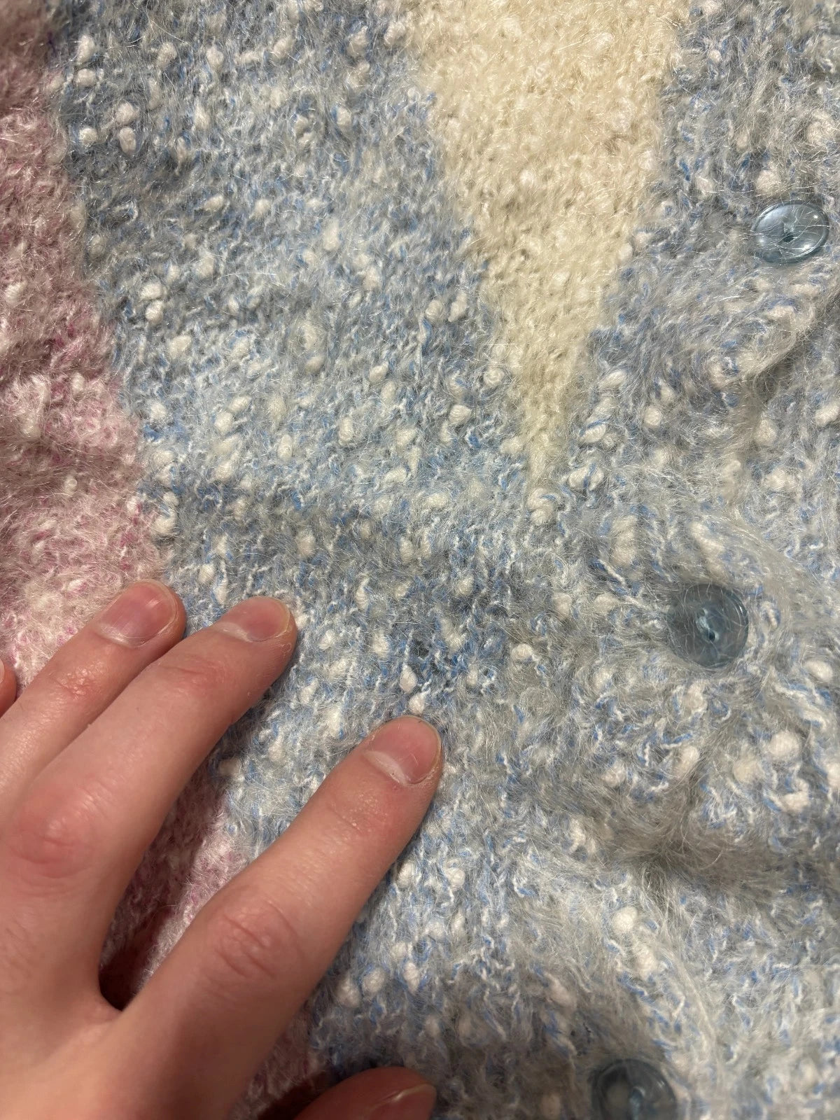 Vintage Girls Wool Button Up Sweater / Size Girls Small / Blue & Pink