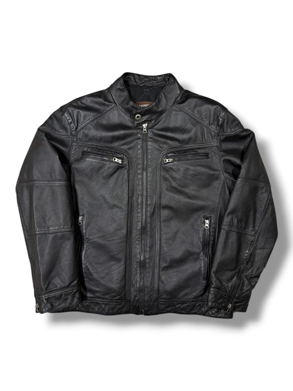 Vintage Black Danier Leather Jacket - XL - Straight Cut Insulated Coat