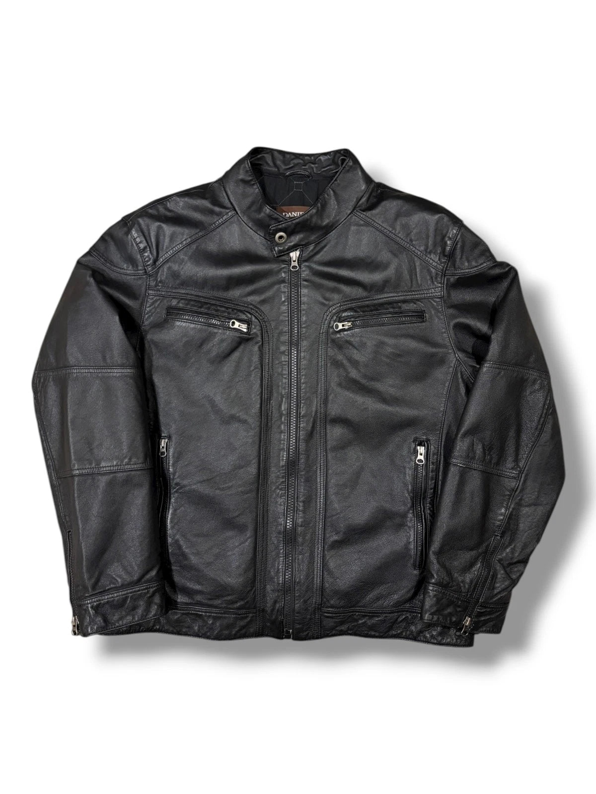 Vintage Black Danier Leather Jacket - XL - Straight Cut Insulated Coat
