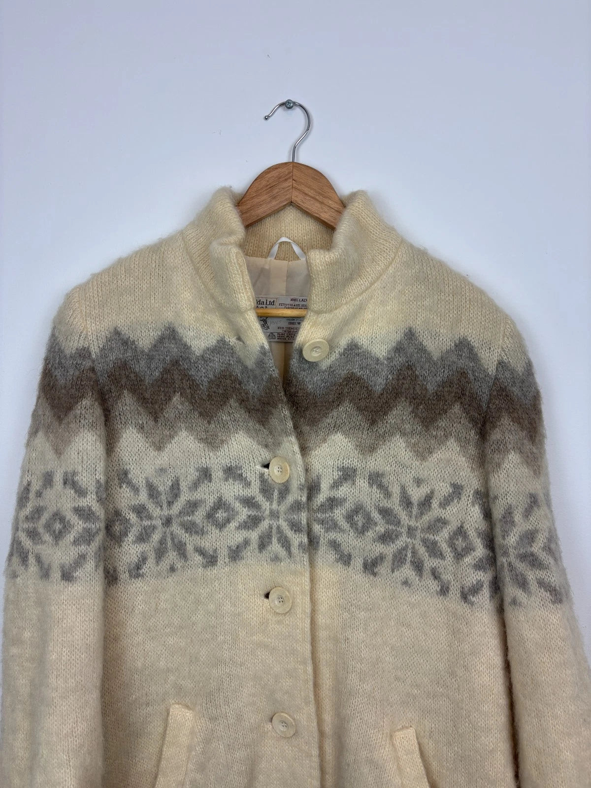 Vintage 1970s 100% Wool Overcoat / Ladies Size Large / Abstract Winter Coat