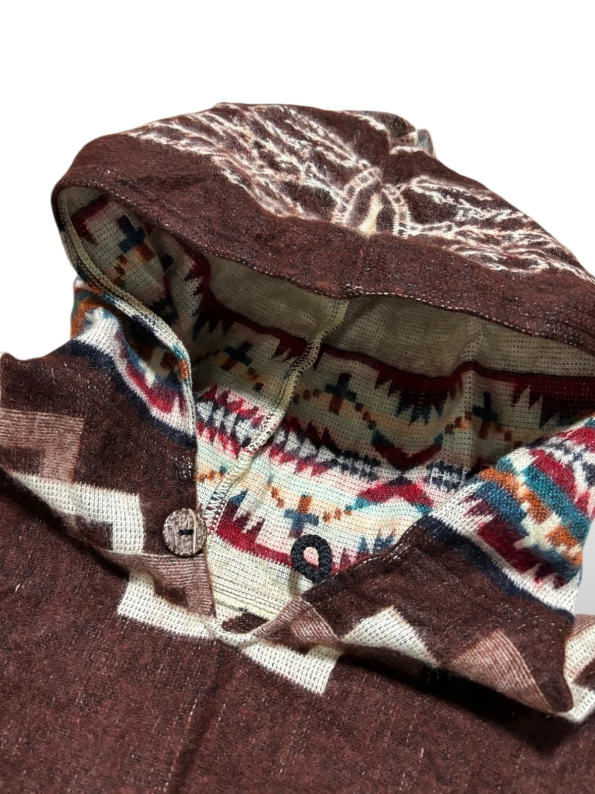 Vintage Wolf Print Pancho - XL - Brown Blanket Sweater