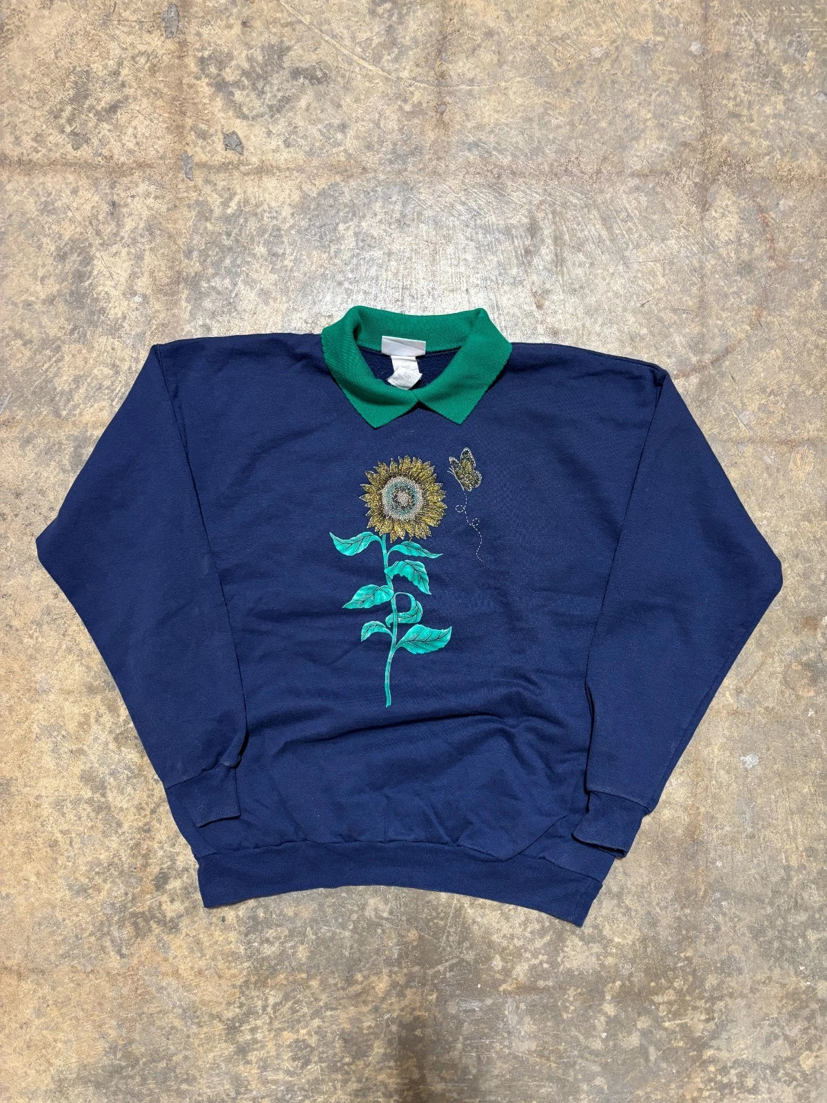 Vintage Sunflower Sweatshirt - Grandma Sweater - Size Large - Navy Blue