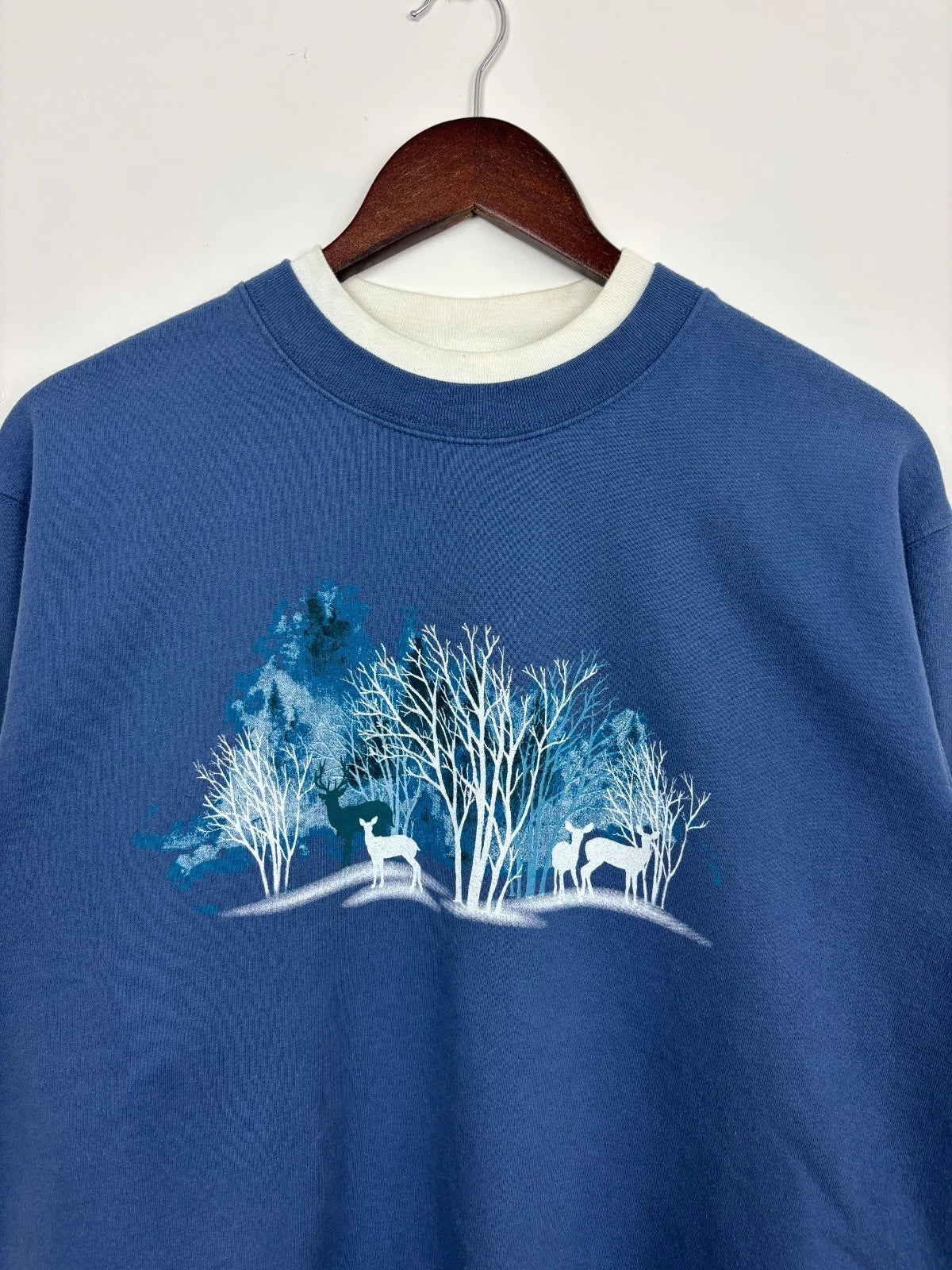 Vintage Blue Winter Deer Sweatshirt - Cute Christmas Sweater - Size Medium