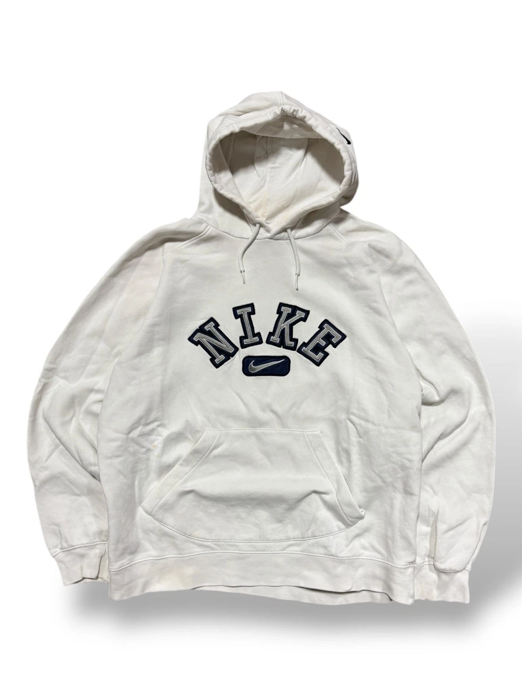 Vintage White Nike Hoodie - Large - Y2K Spellout Graphic