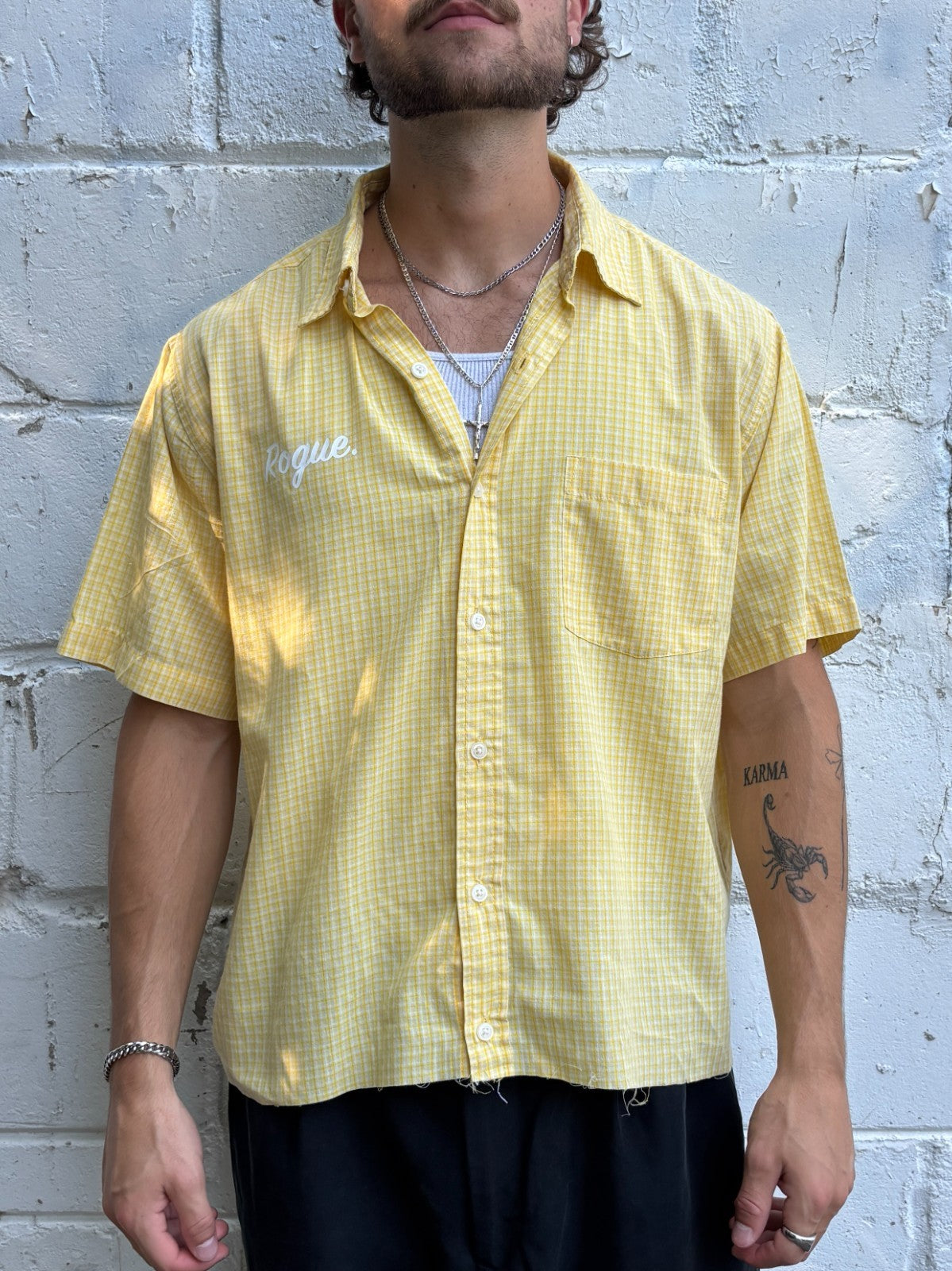 Vintage Roguehaus Plaid Cropped Button Up Shirt