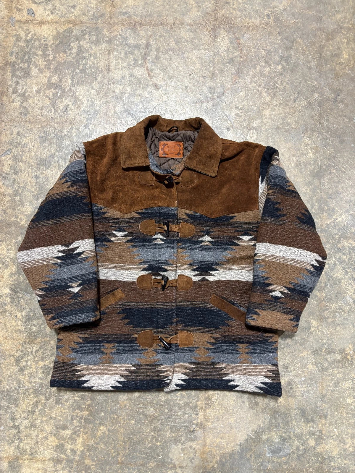 Vintage Hide House Aztec Jacket / Insulated Button Up Brown Coat / Size Medium