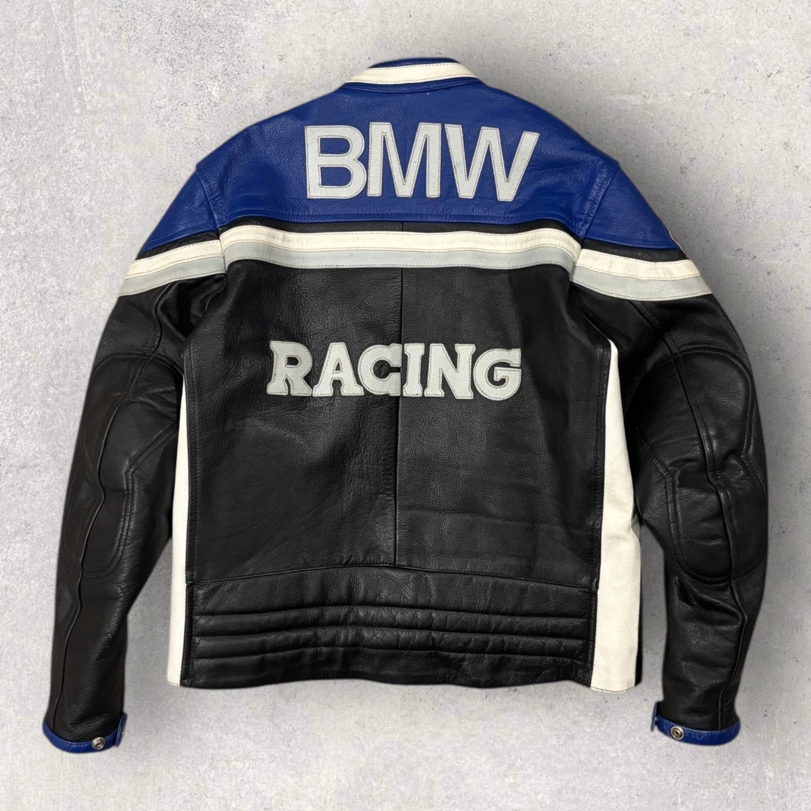 Vintage 1990s BMW Racing Leather Jacket - Moto Coat - Size Medium - Blue & Black