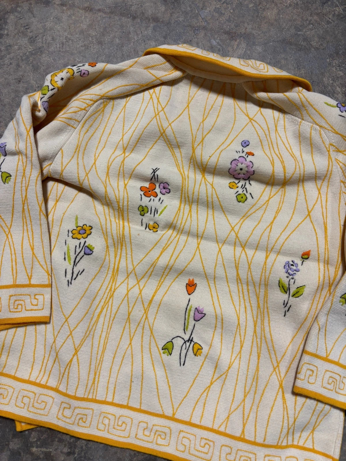 Vintage 1970s Italian Pure Wool Sweater / Size XXS / Beige / Hand Embroidered