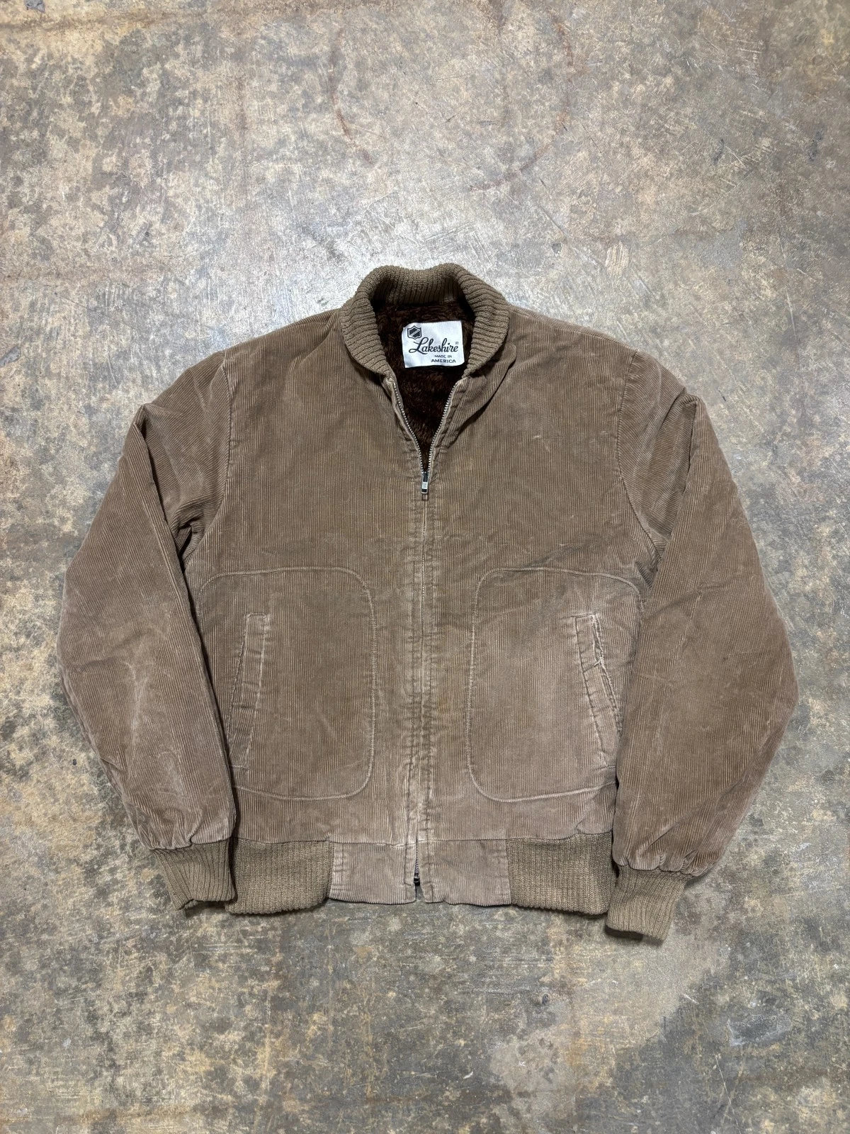 Vintage 1980s Lakeshire Corduroy Bomber Jacket / Fur Zip Up Coat / Size Medium