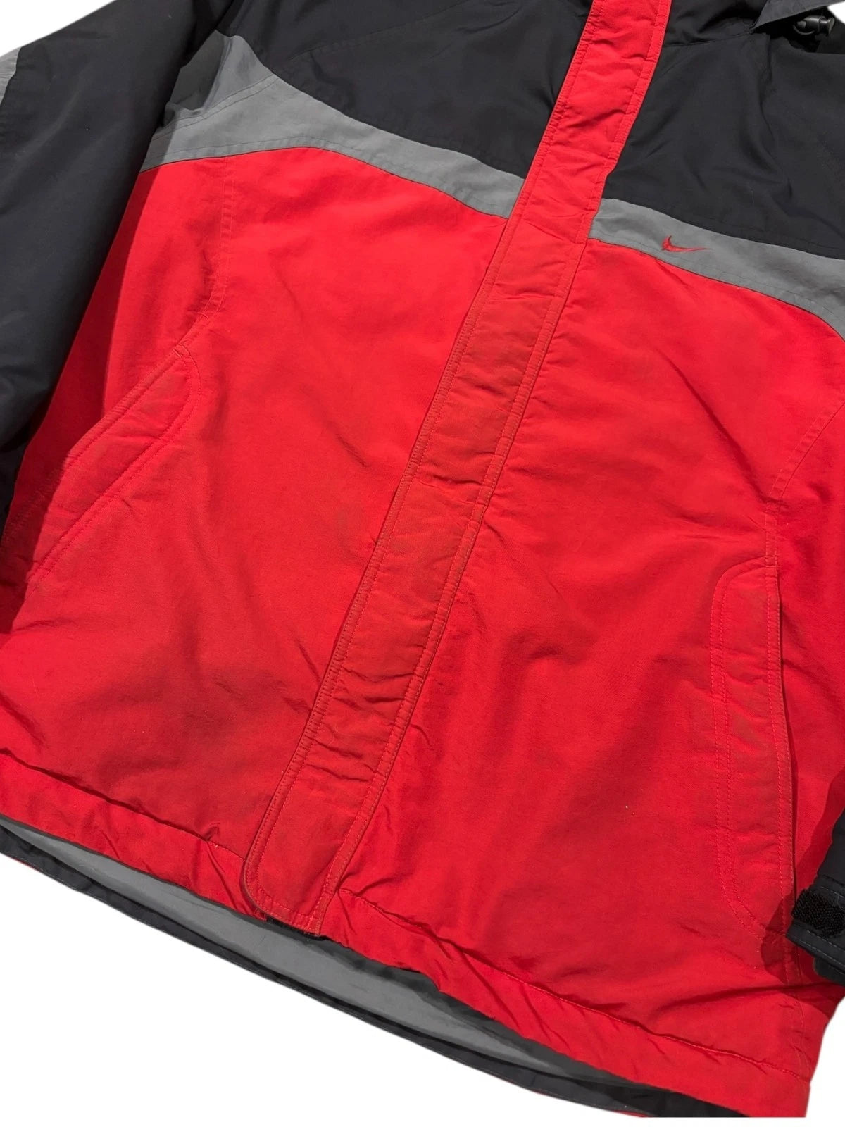 Vintage Nike Winter Jacket - Size Large - Fleece Lined Warm Coat - Red & Black