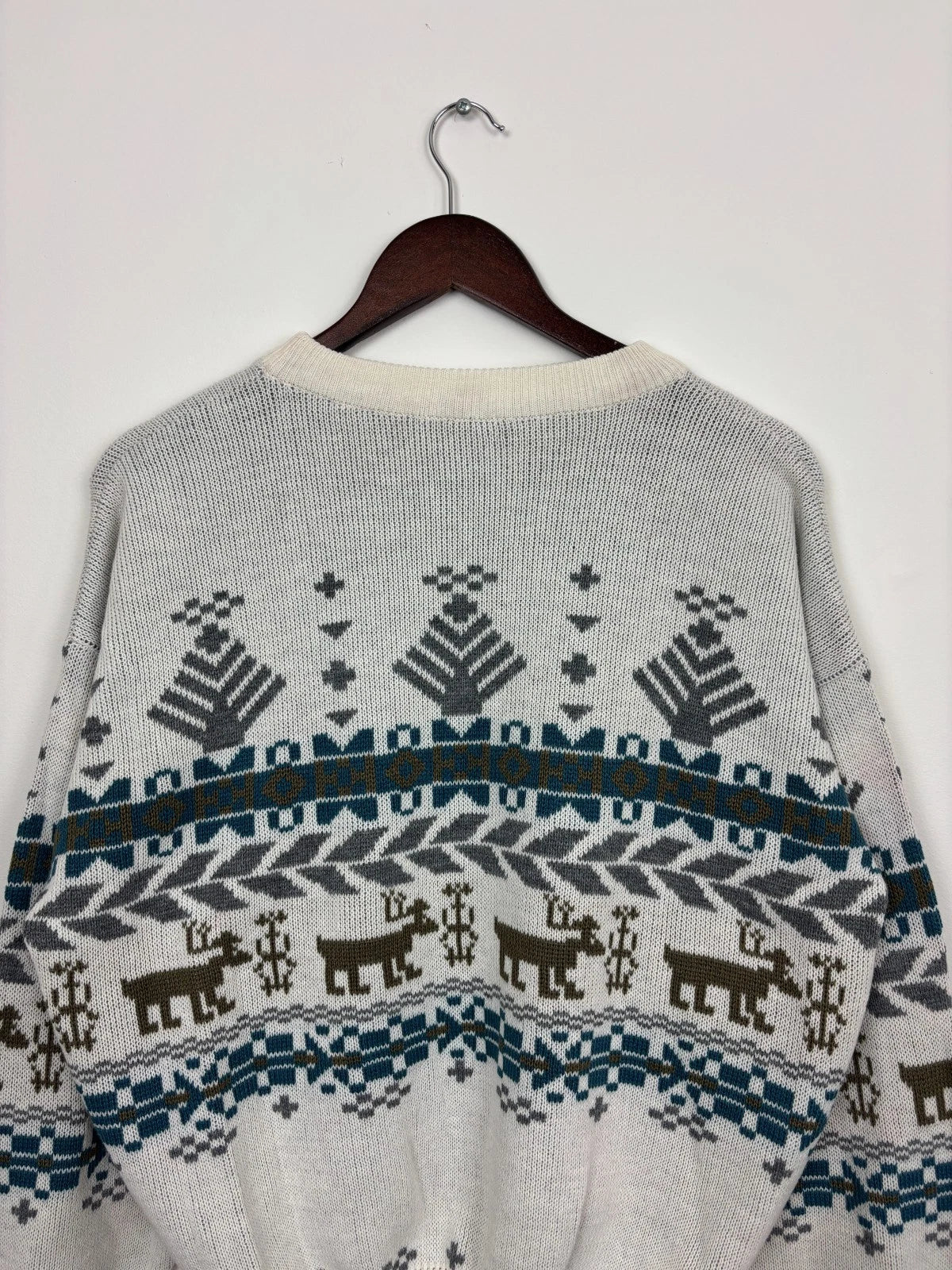 Vintage 1990s White Christmas Reindeer Knit Sweater - Size Small