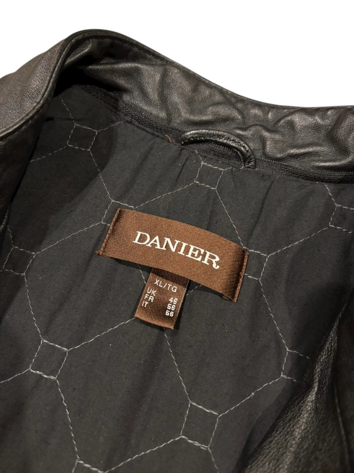 Vintage Black Danier Leather Jacket - XL - Straight Cut Insulated Coat