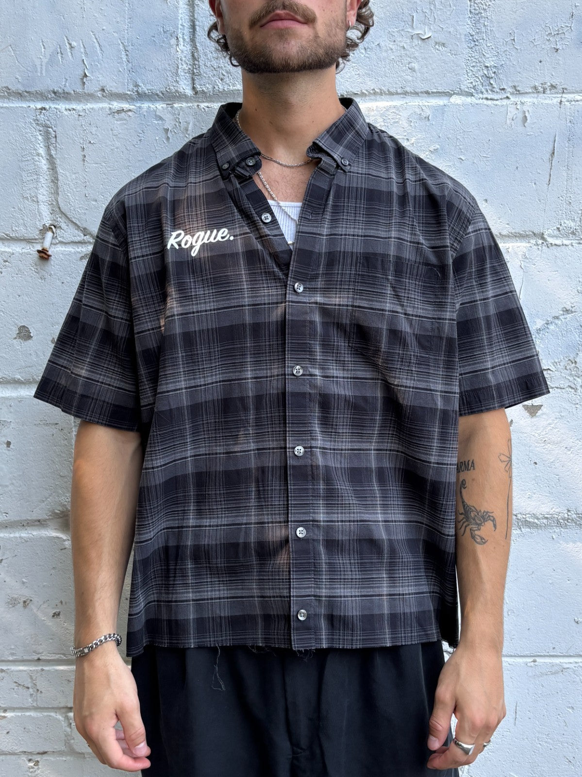 Vintage Roguehaus Plaid Cropped Button Up Shirt