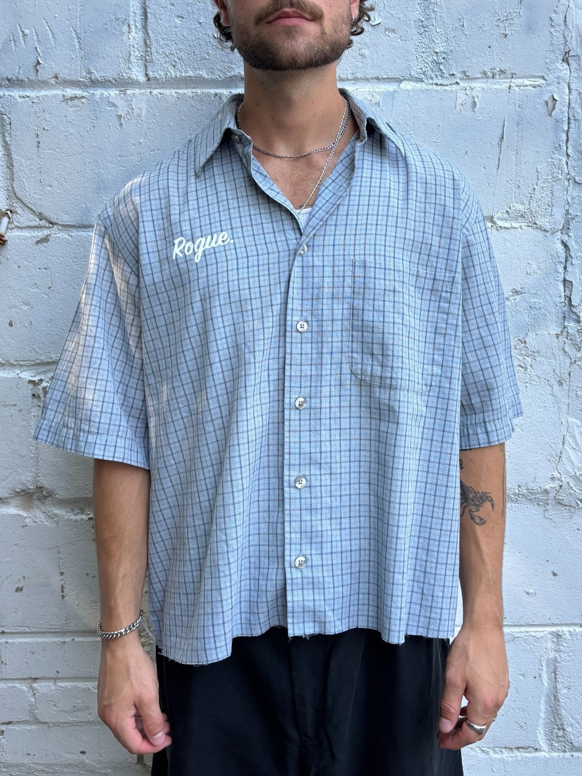 Vintage Roguehaus Plaid Cropped Button Up Shirt