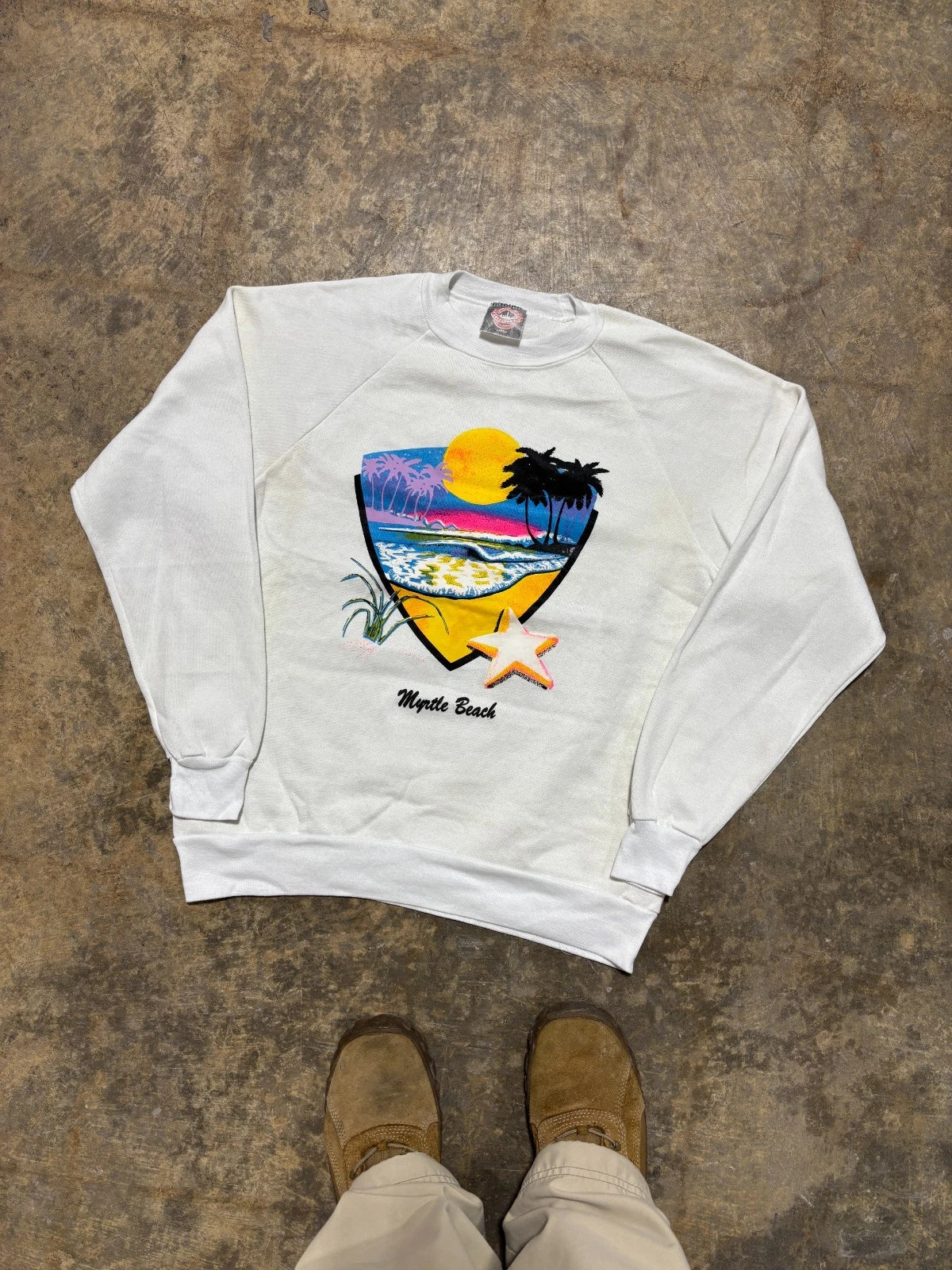 Vintage 1980s Myrtle Beach Sweatshirt - Travel Souviner - Size Large - White