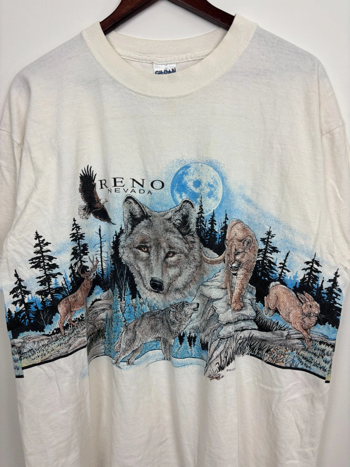 Vintage 1990s Reno Nevada T-Shirt - White - Size XL - Wolf Graphic Tee