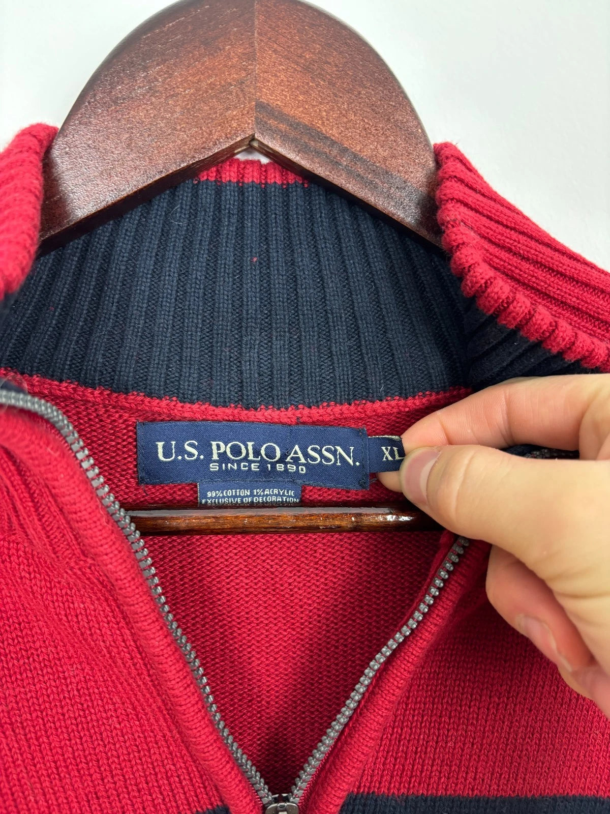 Vintage Red U.S. Polo Assn Knit Sweater - Quarter Zip Pullover - Size XL