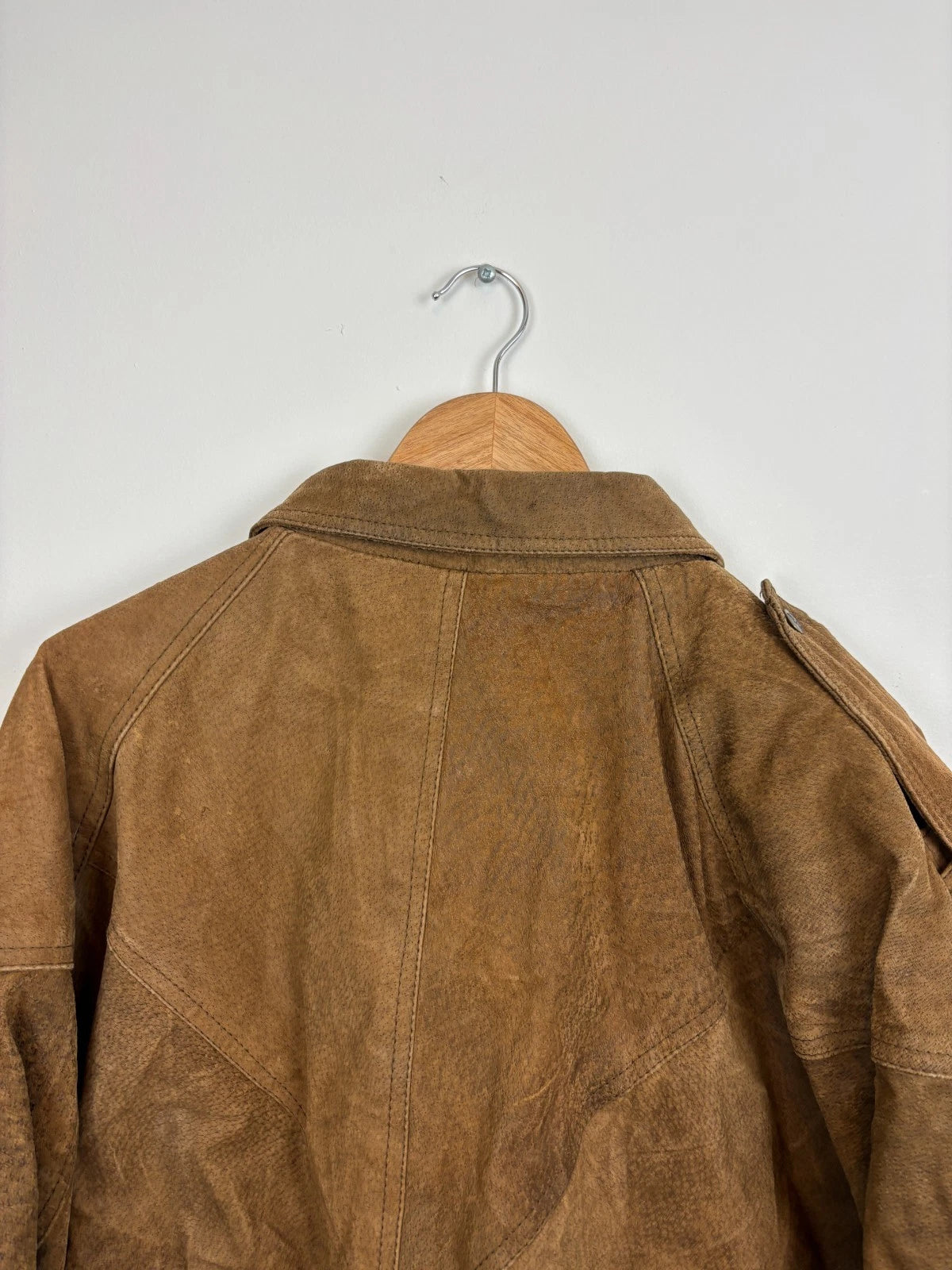 Vintage 1990s Brown Leather Jacket / Size Large / Paris Sport Club Aviator Coat