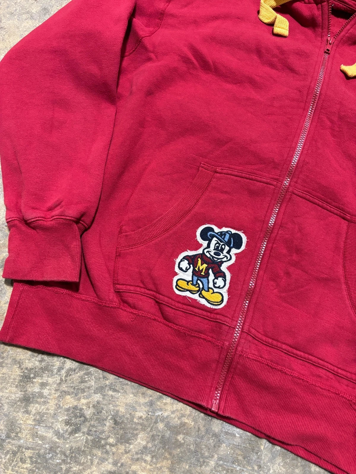 Vintage Mickey Mouse Zip Up Hoodie - Disney Land Sweater - Size Large - Red