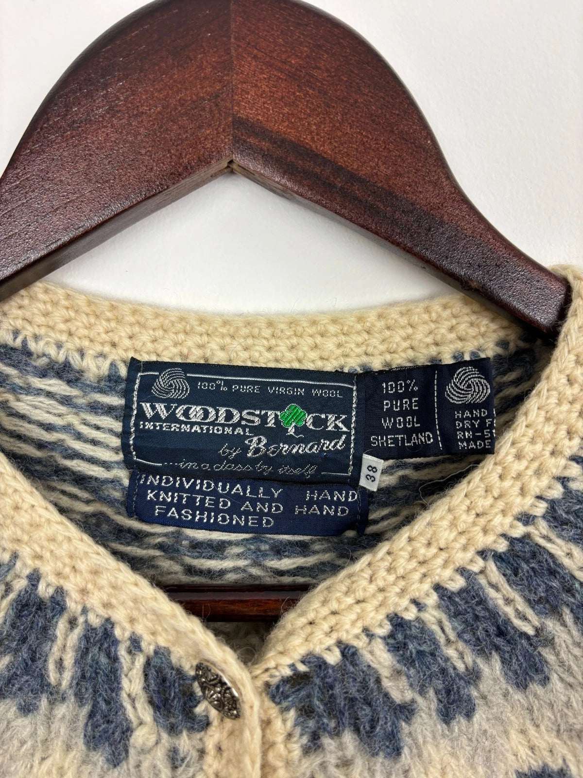 Vintage 1990s Blue Pure Wool Hand Knit Sweater - Size Small