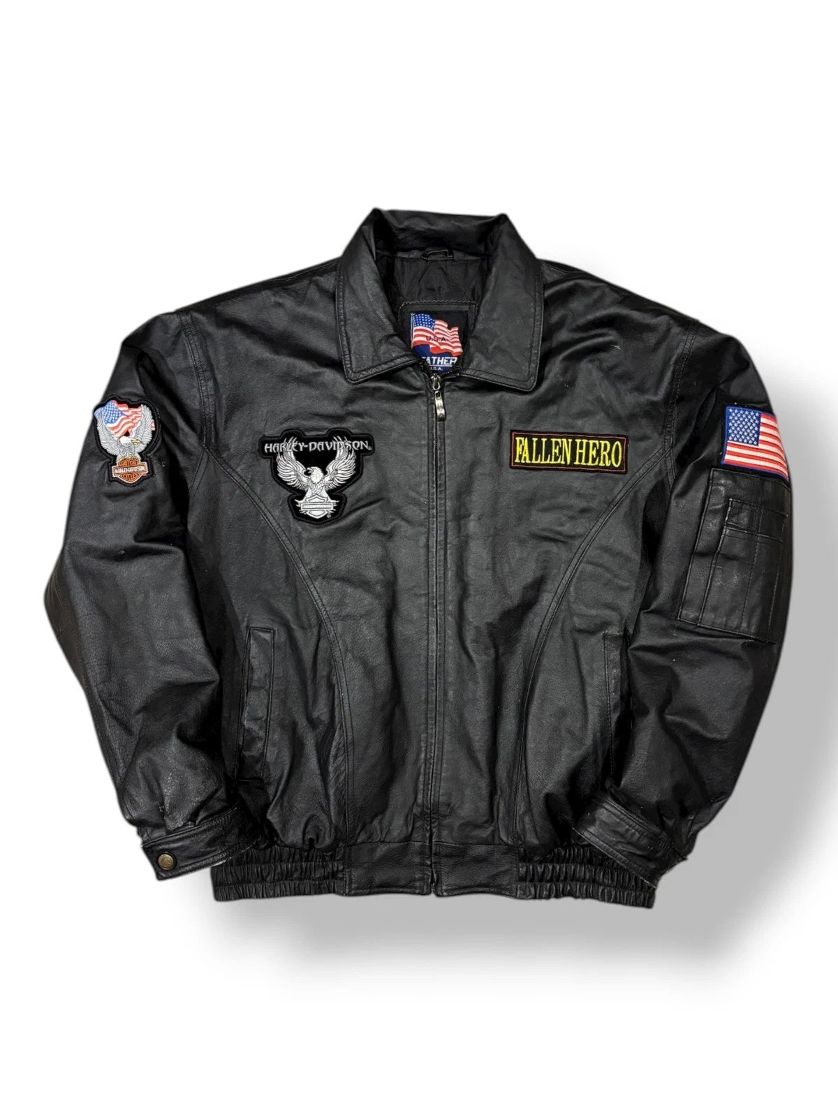 Vintage American Black Leather Jacket - XL - Insulated Bomber Coat