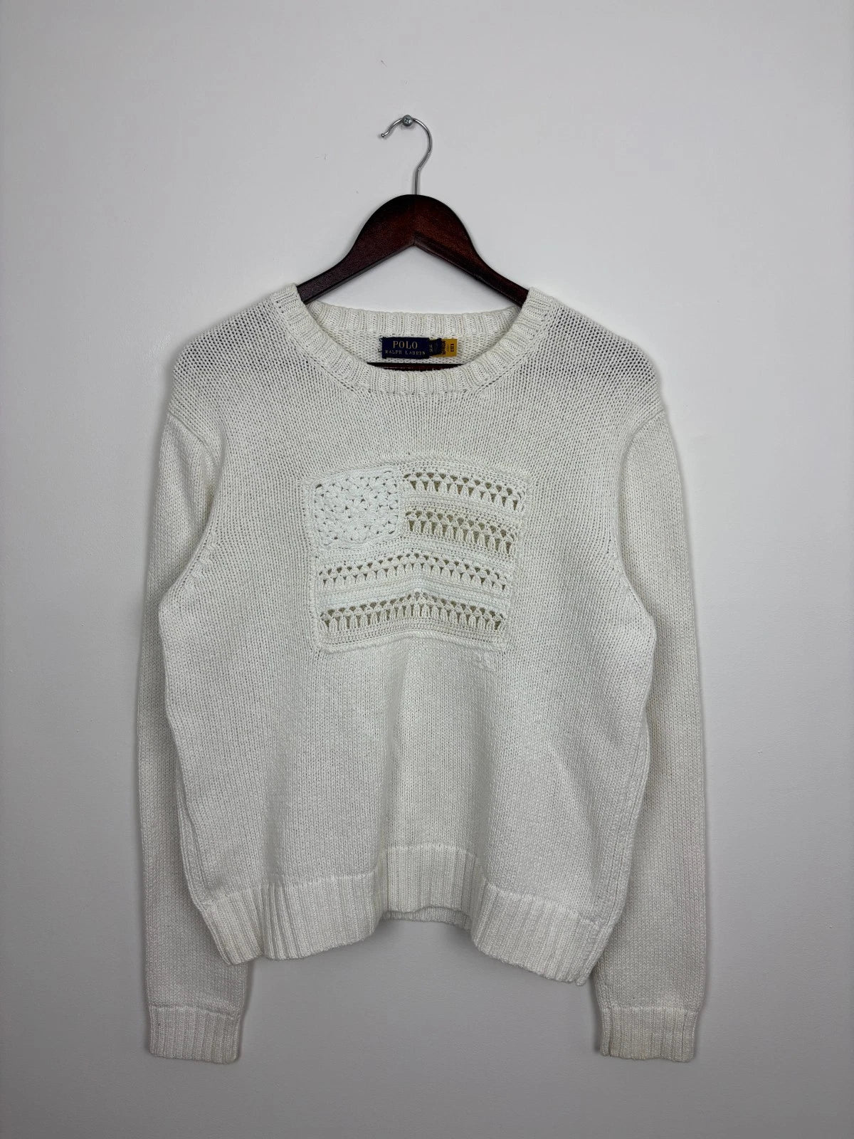 Vintage Polo Ralph Lauren Knit Sweater - Womens XL - White American Flag