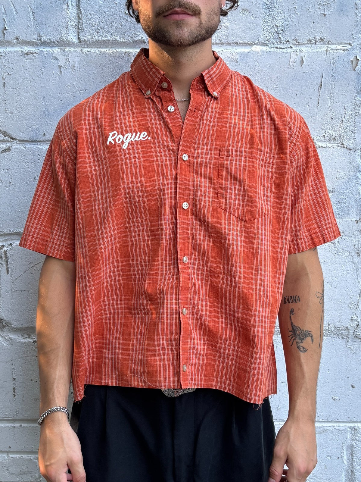 Vintage Roguehaus Plaid Cropped Button Up Shirt