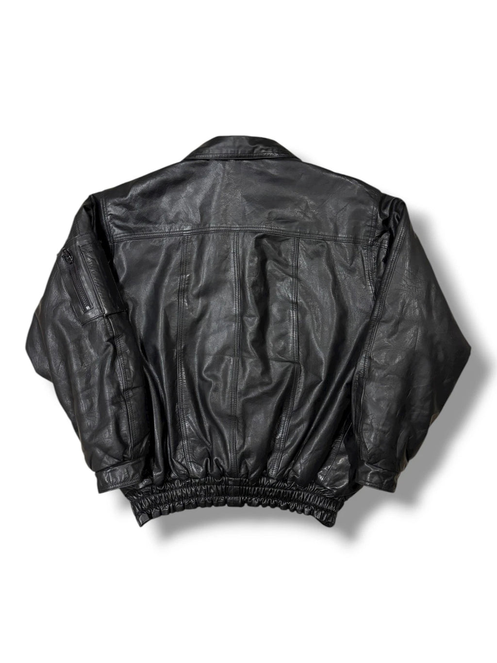 Vintage 1990s Black Leather Jacket - Medium - Streetwear Bomber Coat