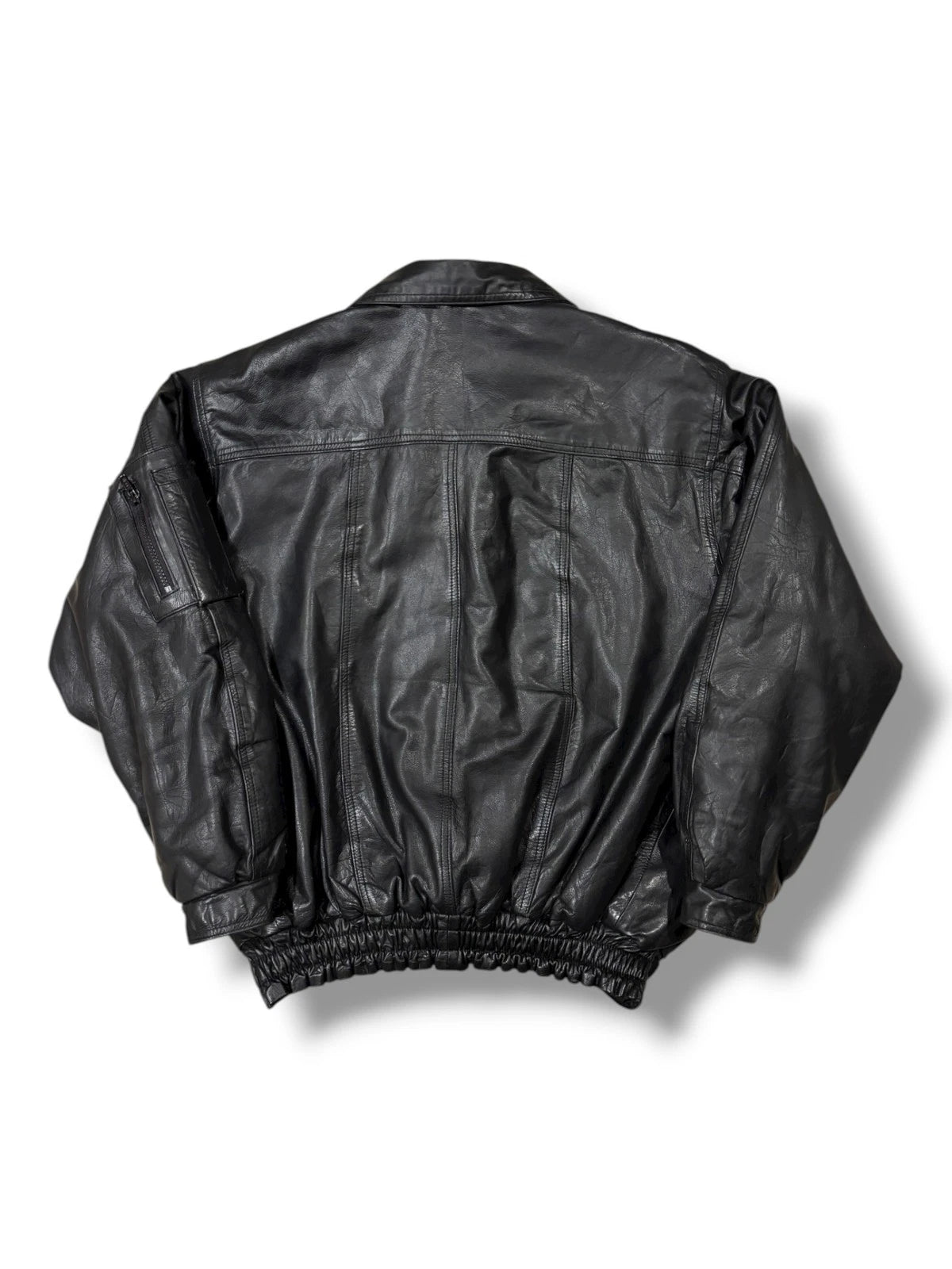 Vintage 1990s Black Leather Jacket - Medium - Streetwear Bomber Coat