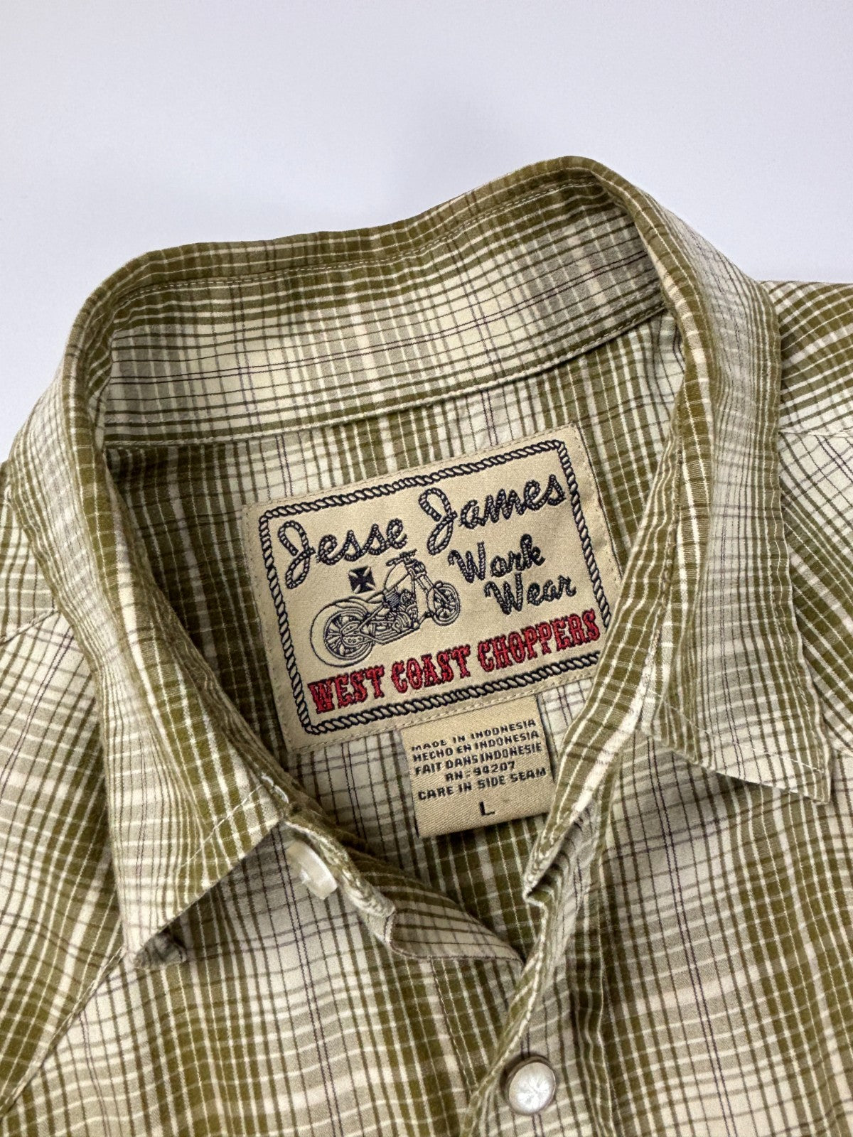 Vintage West Coast Choppers Plaid Cropped Button Up Shirt