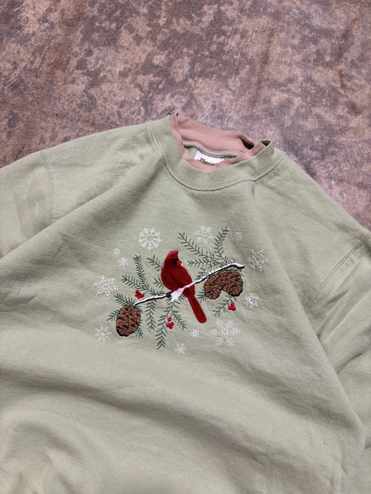 Vintage Cardinal Bird Sweatshirt - Winter Festive Sweater - Size Small - Green