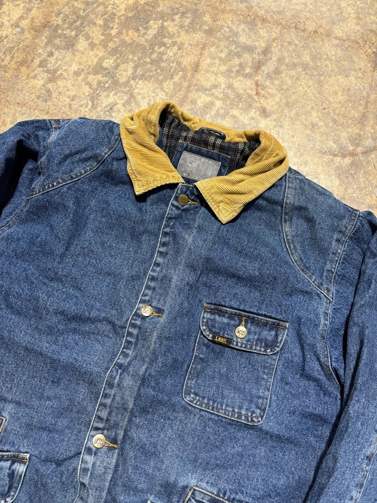 Vintage Lee Denim Workwear Chore Jacket / Button Up Coat / Denim Blue / Size XL