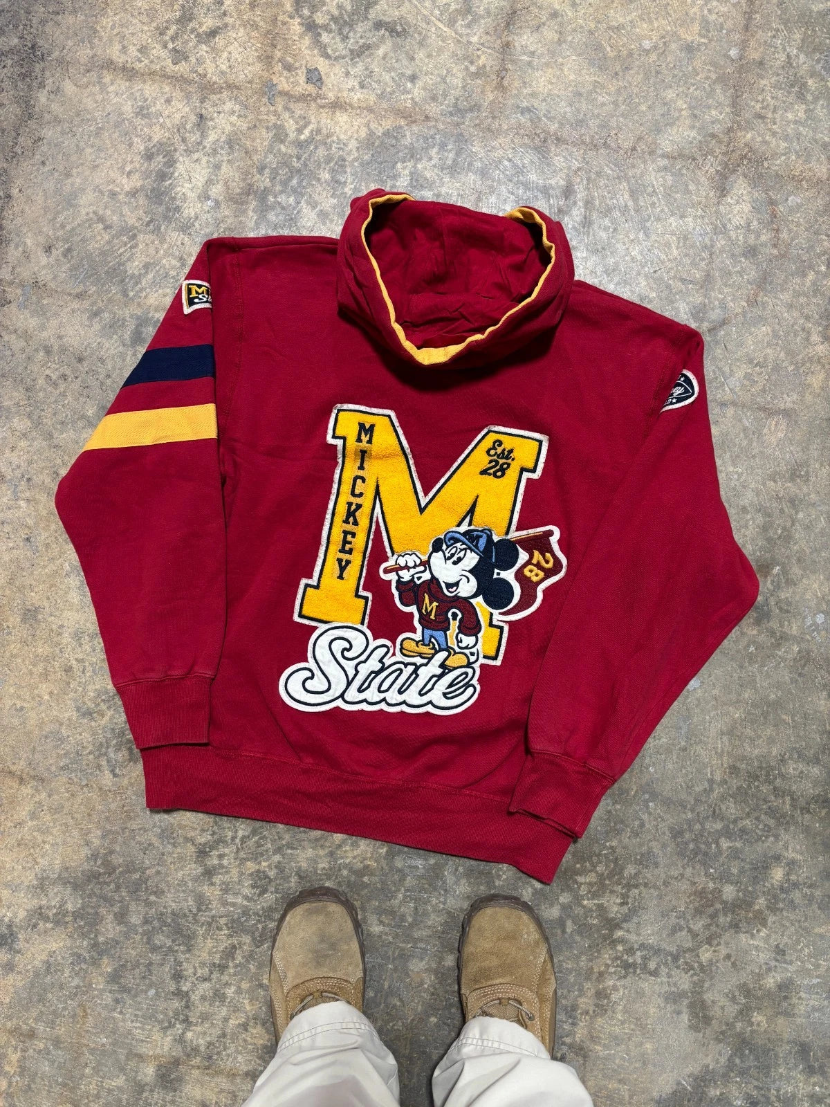 Vintage Mickey Mouse Zip Up Hoodie - Disney Land Sweater - Size Large - Red