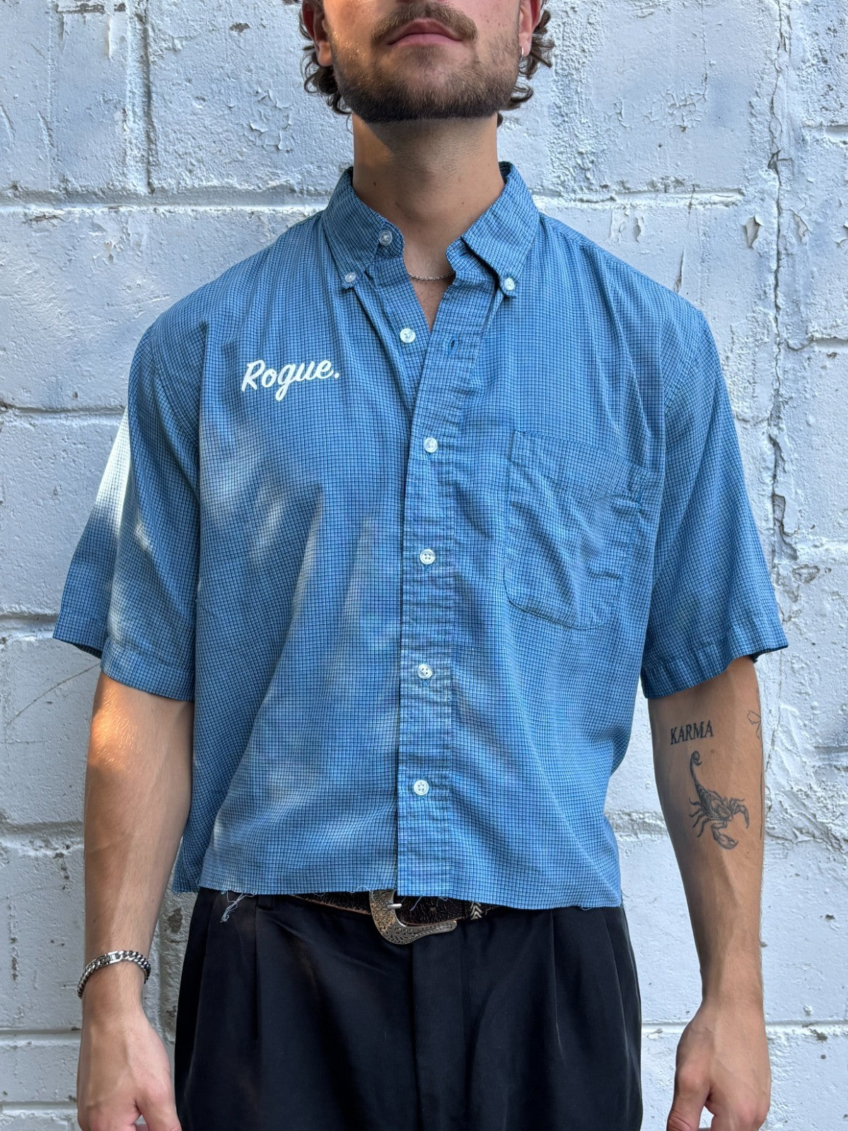 Vintage Roguehaus Plaid Cropped Button Up Shirt