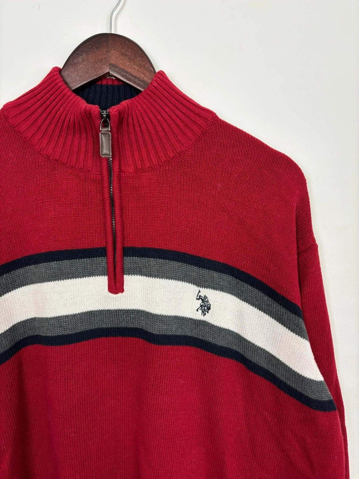 Vintage Red U.S. Polo Assn Knit Sweater - Quarter Zip Pullover - Size XL
