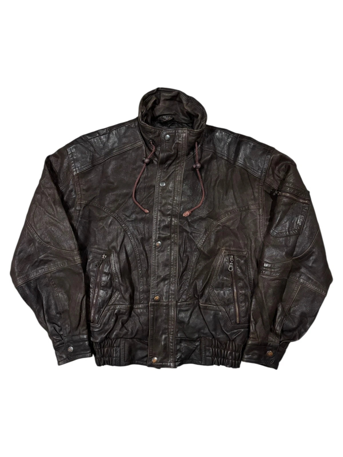 Vintage Saxony Dark Brown Leather Jacket - Size Small - Bomber Style Coat