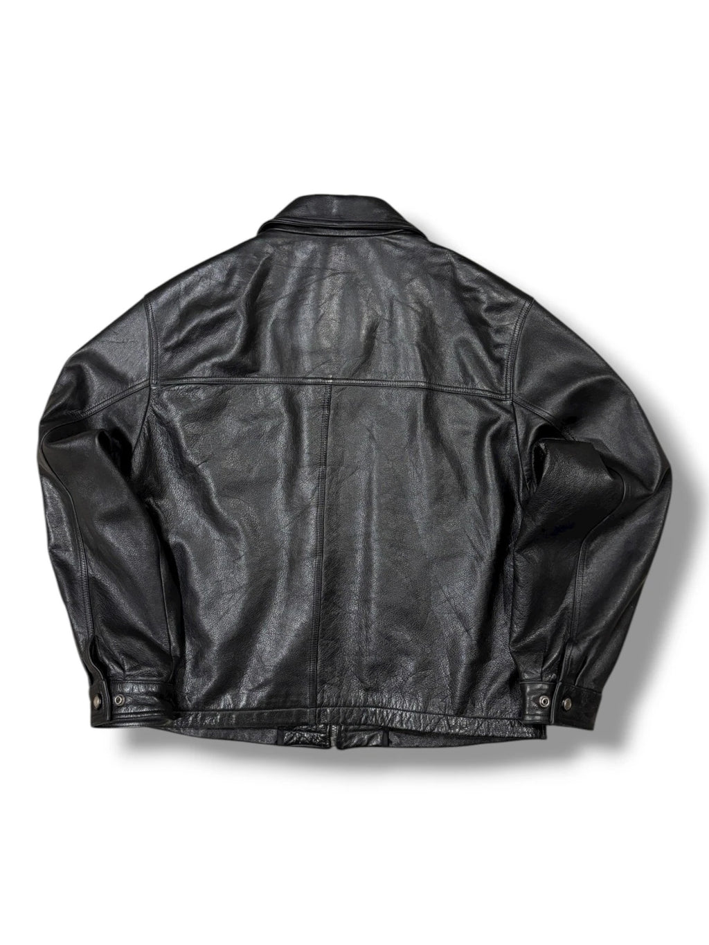 Vintage Black Danier Leather Jacket - Large - Cropped Zip Up Coat